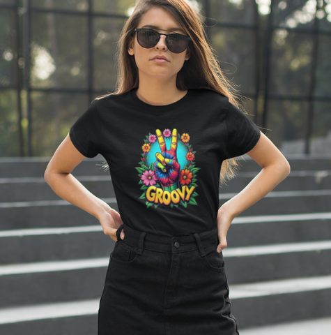 Psychedelic Groovy Peace Sign with Flowers T-Shirts