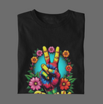 Psychedelic Groovy Peace Sign with Flowers T-Shirts