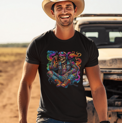 Psychedelic Cigar Smoking Skeleton T-Shirt