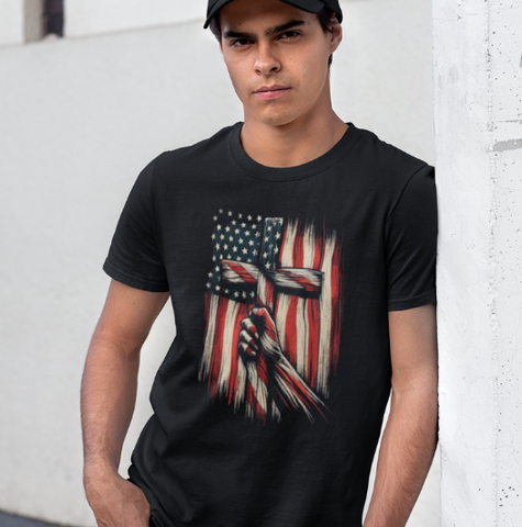 Distressed Cross and Flag T-Shirt