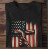 Distressed Cross and Flag T-Shirt