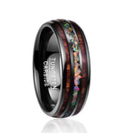 Black Koa Wood & Opal Tungsten Carbide Band