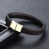 Stainless Steel/Leather Magnetic Clasp Wrist Band