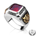 Men's Ruby & Solid 925 Sterling Silver Ring