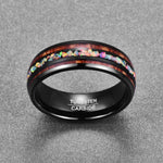 Black Koa Wood & Opal Tungsten Carbide Band