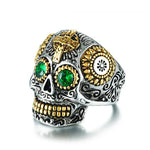 Stainless Steel and Gold Plate Cross Skull Ring