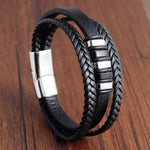 3 Layer Stainless Steel & Leather Bracelet