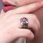 Men's Ruby & Solid 925 Sterling Silver Ring