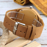 Mens Bamboo & Leather Analog Wristwatch