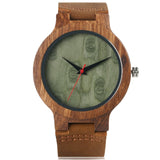 Mens Bamboo & Leather Analog Wristwatch