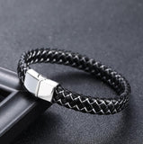 Stainless Steel/Leather Magnetic Clasp Wrist Band