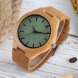 Mens Bamboo & Leather Analog Wristwatch