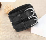 Double Belt Leather Wide Bracelet