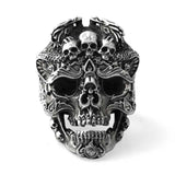 Intricate Scrolled Stainless Steel Skull Ring