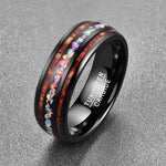 Black Koa Wood & Opal Tungsten Carbide Band