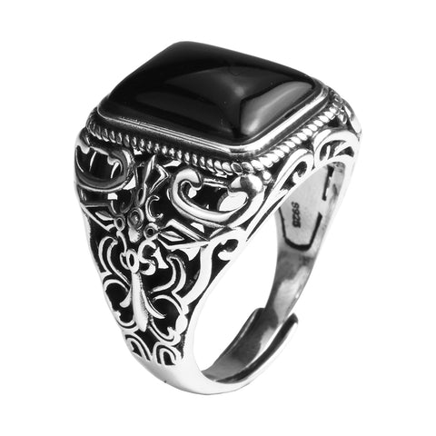 Vintage Sterling Silver & Natural Black Onyx Ring