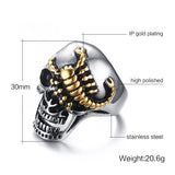 Skull & Scorpion Ring in Stainless/Plated Gold