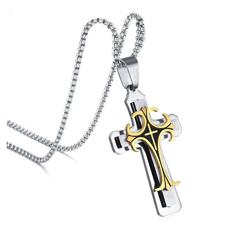 Fleur-de-lis Cross Necklace in Stainless