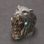 925 Silver Indian Wolf Chief Ring