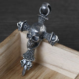 Antiqued Skull & Cross Pendant In 925 Silver