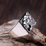 Handmade Silver Leopard & Black Agate Ring