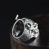 Hand Carved Devil Skull Ring In Sterling