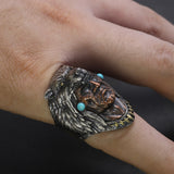 925 Silver Indian Wolf Chief Ring