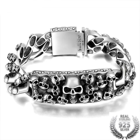 The Graveyard Skull Bracelet In Hand-Embossed Sterling