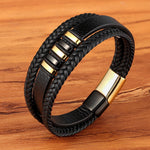 3 Layer Stainless Steel & Leather Bracelet