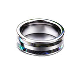 Tungsten Ring with Double Abalone Shell Inlay