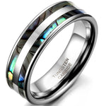 Tungsten Ring with Double Abalone Shell Inlay