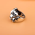 Hand Carved Graveyard Skull Ring In Silver