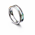 Tungsten Ring with Double Abalone Shell Inlay