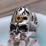 Flame Hexagram Skull Ring In Silver