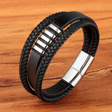 3 Layer Stainless Steel & Leather Bracelet