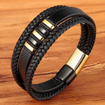 3 Layer Stainless Steel & Leather Bracelet