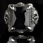 Black Agate & Hand Carved Dragon Claw Ring In Sterling