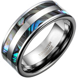 Tungsten Ring with Double Abalone Shell Inlay