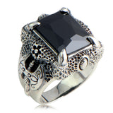 Black Agate & Hand Carved Dragon Claw Ring In Sterling