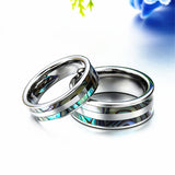 Tungsten Ring with Double Abalone Shell Inlay