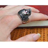 Sugar Skull Ring/Inlaid Garnet In Silver