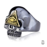 Evil Eye Oxygen Black Skull Ring In Silver