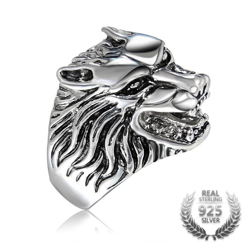 Ferocious Wolf Head Ring In Sterling Silver