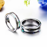 Tungsten Ring with Double Abalone Shell Inlay