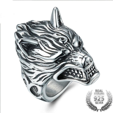 Hyperbole Wolf Head Ring In Sterling Silver