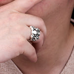 Hand Carved Graveyard Skull Ring In Silver