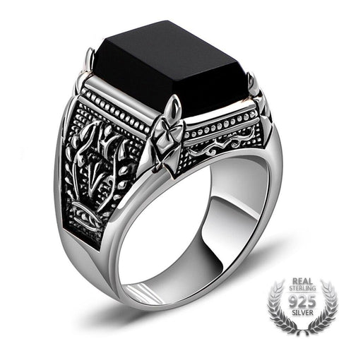 Natural Obsidian & 925 Sterling Silver Ring