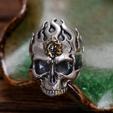 Flame Hexagram Skull Ring In Silver