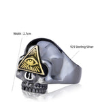 Evil Eye Oxygen Black Skull Ring In Silver