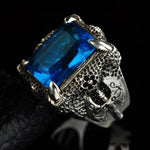 Hand Carved Blue Topaz Dragon Claw Ring In Sterling